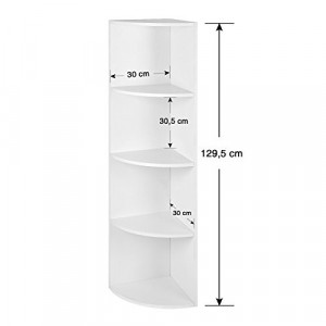 Etajeră de colț cu 4 polițe, design curbat, Alb, 30 × 30 × 129,5 cm - Img 5