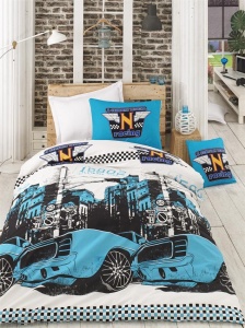Lenjerie de pat 1 Persoana Model Bolide Turquoise