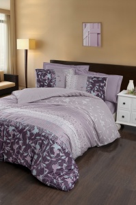 Lenjerie de pat dublu, Bumbac 100% Satinat Model Ivy Lilac