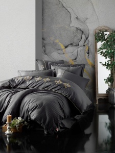 Lenjerie de pat dublu, Bumbac 100% Satinat Model King Anthracite
