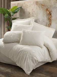 Lenjerie de pat dublu, Bumbac 100% Satinat Model Pure Ecru