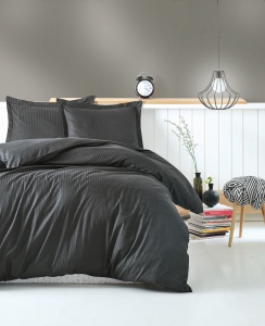 Lenjerie de pat dublu, Bumbac 100% Satinat Model Stripe Anthracite