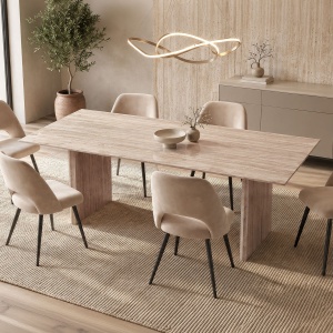Masă dining Releno, Travertin/Crem, 180 x 90 x 75 cm