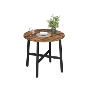 Masă rotundă de dining pentru 4 persoane, stil industrial, Maro Rustic/Negru, Ø80 × 75 cm