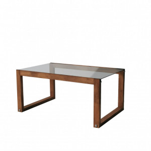 Masuta de Cafea Model Burnett, 85x55x40 cm, Pin, Lemn masiv, Blat Sticla securizata - Img 7