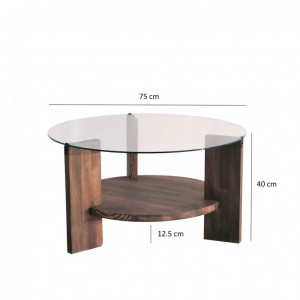 Masuta de Cafea Model Dunlap, 75x75x40 cm, Nuc, Lemn masiv, Blat Sticla securizata - Img 5