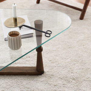 Masuta de Cafea Model Fields, 96x81x41 cm, Nuc, Lemn masiv, Blat Sticla securizata - Img 3