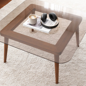 Masuta de Cafea Model Margaret, 80x80x40 cm, Nuc, Lemn masiv, Blat Sticla securizata - Img 2