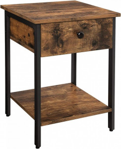 Noptiera Model Richards, Negru/Maro rustic, 40x40x50cm - Img 4