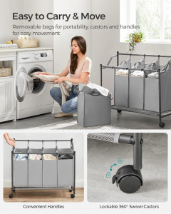 Organizator cu roti pentru baie, Songmics, 4 x 35L, 87.5 x 38.5 x 67 cm, LSF005, Negru - Img 5