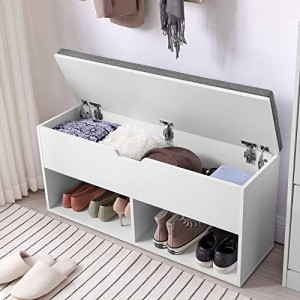 Pantofar bancuta hol cufar cu depozitare, Vasagle, Alb-Gri, 100x30x48 cm - Img 4