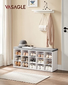 Pantofar bancuta hol cufar cu depozitare, Vasagle, Alb-Gri, 105x30x48 cm - Img 1