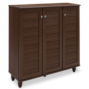 Pantofar cu 3 uși, capacitate 16 perechi, Nuc, 89,5 × 34,5 × 91,5 cm