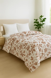 Pilotă de iarnă imprimată, exterior bumbac, umplutură siliconizată 400 g/mp, Model Brown Autumn, 200 × 220 cm