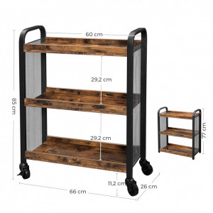 Raft cu Roti Model Silas, Maro rustic/Negru, 66x26x85 cm - Img 5