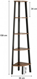 Raft de Colț Model Nova, Maro rustic/Negru, 34.2x34.2x158.8 cm - Img 6