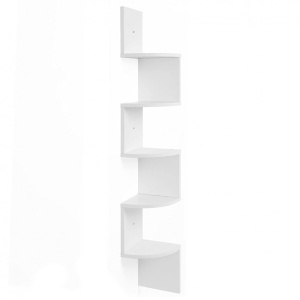 Raft de colț suspendat cu 5 polițe, design zig-zag, Alb, 20 × 20 × 127,5 cm