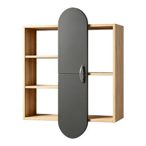 Raft de perete Jonna, cu spatii deschise si inchise, Sonoma/Antracit, 60 x 10 x 80 cm - Img 3