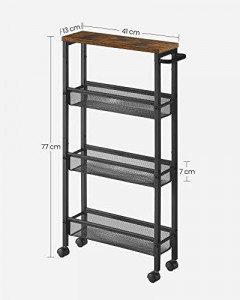 Raft depozitare cu roti, Vasagle, Negru, 45.4x13x77 cm - Img 3