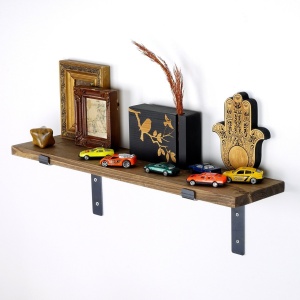 Raft din lemn Lam002 Negru 60x16x14 cm - Img 2