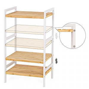 Raft multifuncțional din bambus cu 3 polițe reglabile, Alb/Natur, 45 × 31,5 × 80 cm - Img 7