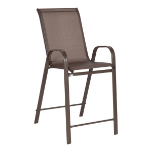 Scaun Bar Exterior Calan, cu Brațe, Metal/Textilene, Maro, 55x70x114 cm