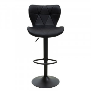 Scaun de bar Coozy reglabil pe inaltime stil capitonat metal negru mat cu piele ecologica pe negru - Img 4