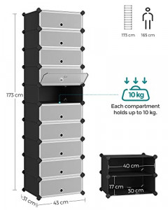 Set 10 cuburi din plastic pentru depozitare, Songmics, Negru, 43x31x173 cm - Img 7