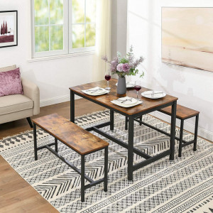 Set 2 Banci Model Magnolia, Maro rustic/ Negru, 108x32.5x50 cm - Img 3