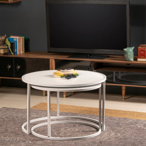 Set 2 Masute de Cafea Model Barron, 80x80x50/66x66x43 cm, Alb - Img 1