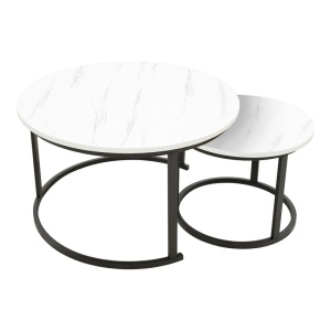 Set 2 Masute de Cafea Model Revelon, Alb marmorat/Negru, 80x80x45 cm - Img 2