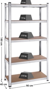 Set 2 Rafturi, Songmics, 5 rafturi, 180 x 90 x 40 cm, Silver, GLR040E02 - Img 2