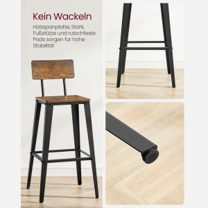 Set 2 scaune de bar Model Ellis, Maro rustic/Negru, 45.4x45.4x102.2 cm - Img 4