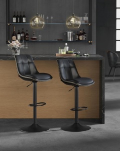 Set 2 scaune de bar Model Liberty, Negru, 45x48.1x90/112 cm - Img 2