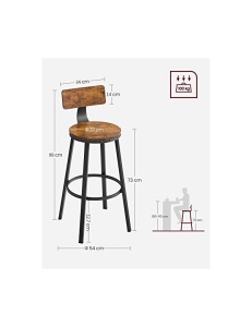 Set 2 scaune de bar Model Sunny, Maro Rustic/Negru, 54x54x99 cm - Img 6