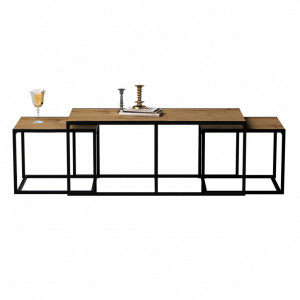 Set 3 Masute de Cafea Model Banks, 120x60x50/60x60x45 cm, Stejar/Negru - Img 3