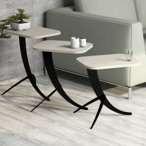 Set 3 Masute de Cafea Model Jaxxon, 35x60x45/35x54.5x45/35x48.5x45 cm, Crem - Img 2