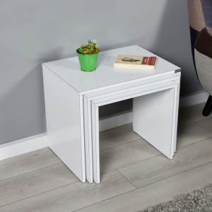 Set 3 Masute de Cafea Model Phan, 45x36x42/50x38x45/55x40x47 cm, Alb - Img 1