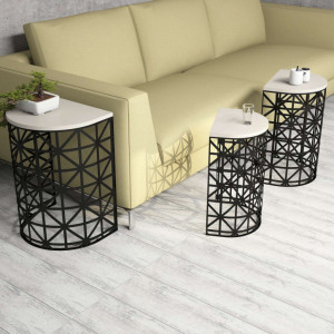 Set 3 Masute de Cafea Model Remi, 46x33x62/41x30x58/36x27x53 cm, Crem/Negru - Img 3