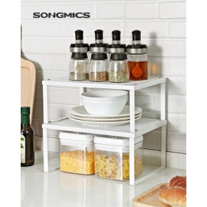 Set 4 organizatoare modulare pentru bucătărie, extensibile și suprapozabile, Metal, Alb, 32 × 22,9 × 15,4 cm - Img 2