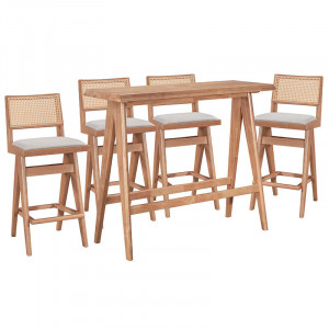 Set bar masa si scaune pentru sufragerie Winslow set 5 piese lemn de arbore de cauciuc, culoarea nuc deschis 120x45x100cm