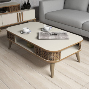 Set Comoda TV si Masuta de Cafea Model Schroeder, 105x60x34.6 cm, Crem - Img 4