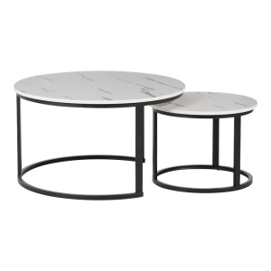 Set de 2 măsuțe de cafea Solme I, alb marmorat/negru, 80x80x45 cm - Img 2
