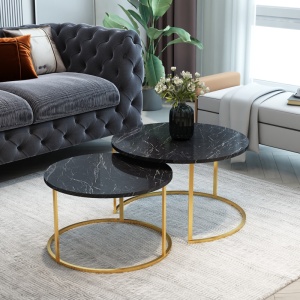 Set de 2 măsuțe de cafea Solme, negru marmorat/auriu, 75x75x45 cm - Img 2