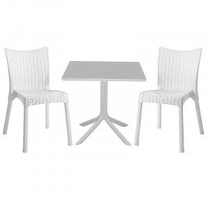 Set de gradina masa si scaune Groovy-Confident set 3 piese plastic alb 80x80x74.5cm - Img 1