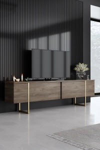 Set de mobilier pentru camera de zi Model Luxe, Nuc/Auriu - Img 2