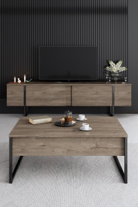 Set de mobilier pentru camera de zi Model Luxe, Nuc/Negru - Img 5