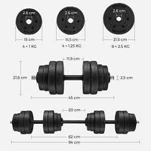 Set gantera modulara 2 x 15 kg, Songmics, Negru, 50x21.5x21.5 cm - Img 5
