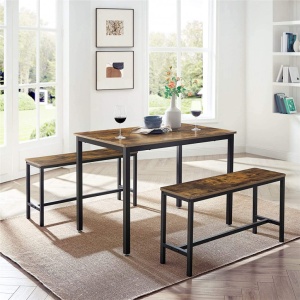 Set Masa si 2 Banci Model Hana, 110x70x75 cm, Maro Rustic/Negru - Img 5