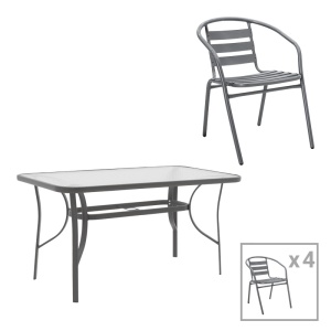 Set masă și scaune de exterior, 5 Piese, Model Ensure-Tade, Gri închis, 120x70x70 cm